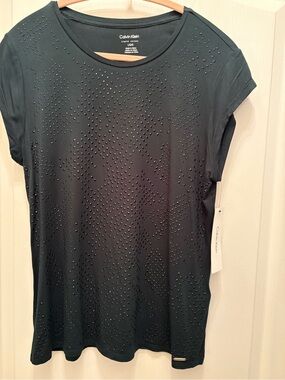 Calvin Klein Women's Embellished Short Sleeve Top Large NWT